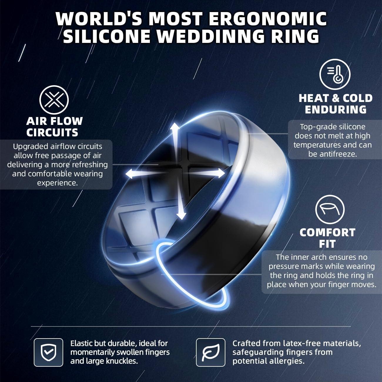 imageEgnaro Inner Arc Ergonomic Breathable Design Silicone Rings Mens with Half Sizes 14567 Rubber Wedding Bands 10mm Wide25mm ThickSETSNavy Camo