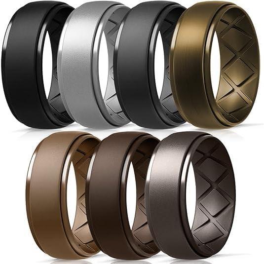 imageEgnaro Inner Arc Ergonomic Breathable Design Silicone Rings Mens with Half Sizes 14567 Rubber Wedding Bands 10mm Wide25mm ThickSETCBlack Black Gray Light Gray Dark silver Bronze Dark Brown Brown Gun