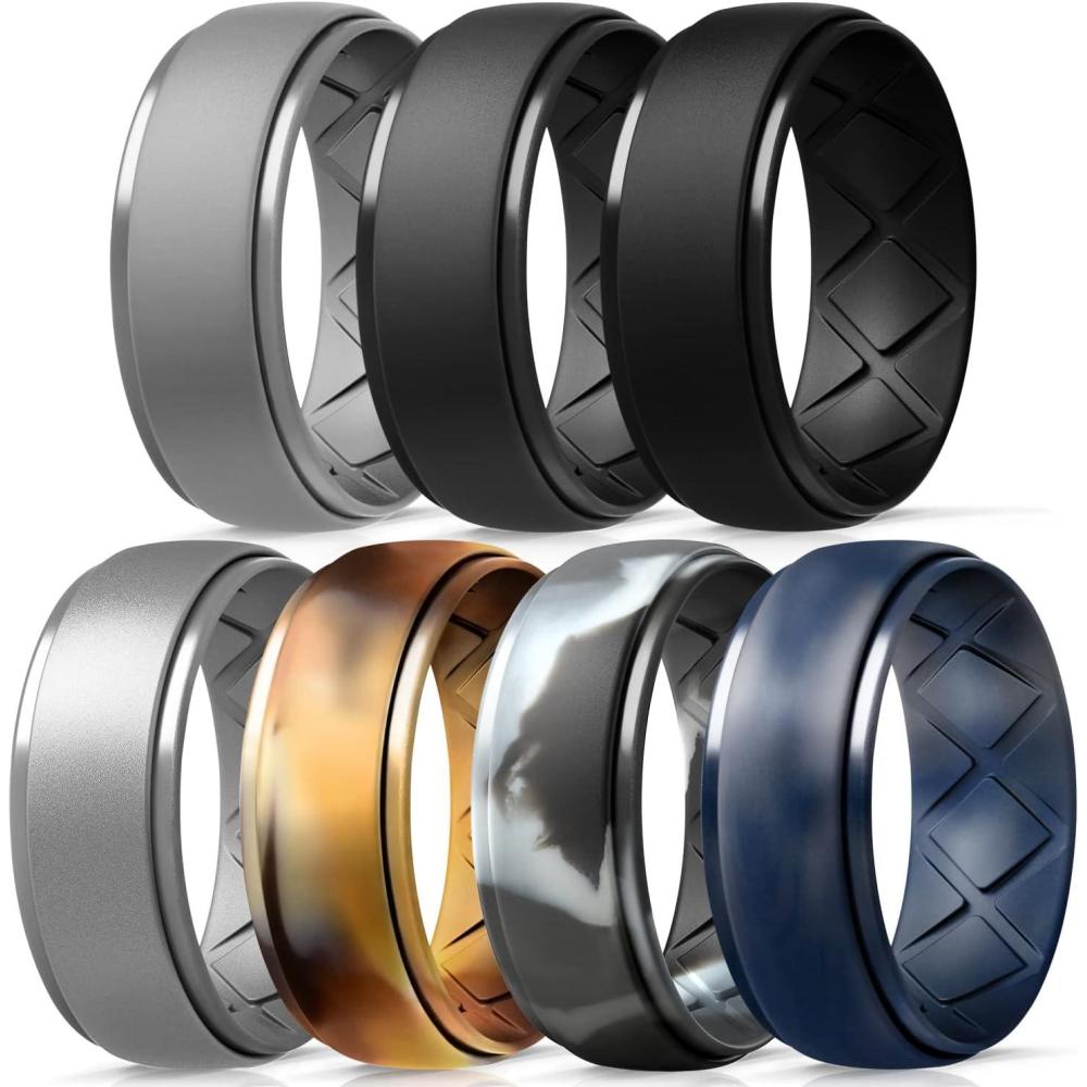 imageEgnaro Inner Arc Ergonomic Breathable Design Silicone Rings Mens with Half Sizes 14567 Rubber Wedding Bands 10mm Wide25mm ThickSETDBlack Black Gray Light Grey Metallic Silver Camo Sand Black GrayBlack Camo Black GrayDark Blue Camo