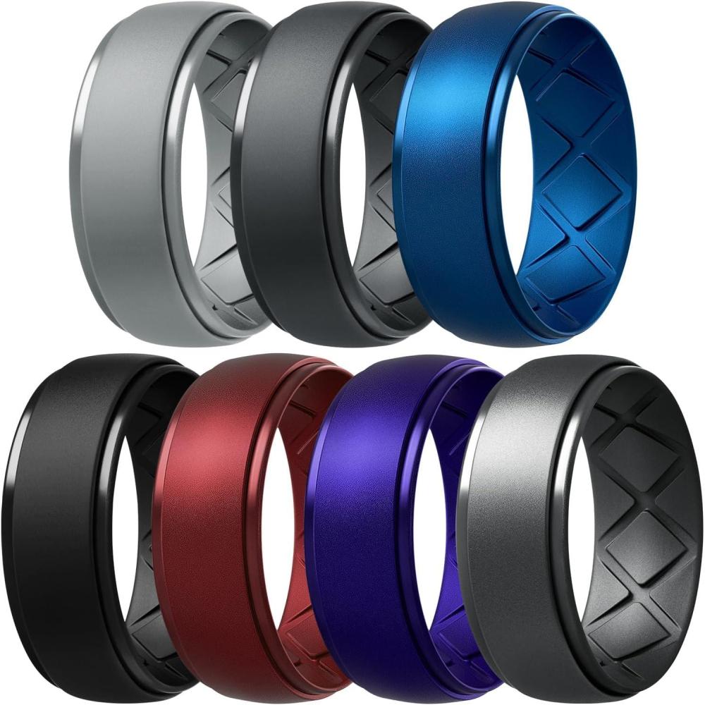 imageEgnaro Inner Arc Ergonomic Breathable Design Silicone Rings Mens with Half Sizes 14567 Rubber Wedding Bands 10mm Wide25mm ThickSETF1Light Gray Black Gray Metallic Royal Blue Metallic Burgundy Metallic Purple Dark silver Black