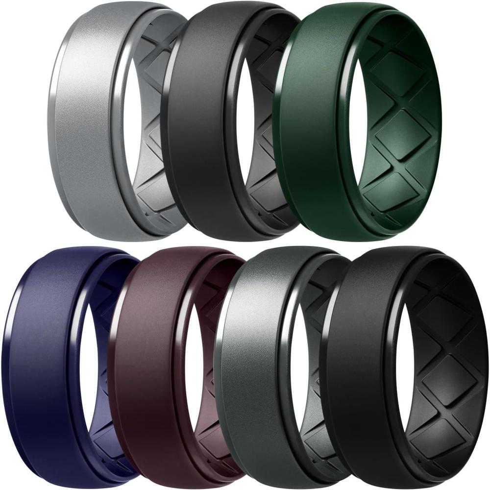 imageEgnaro Inner Arc Ergonomic Breathable Design Silicone Rings Mens with Half Sizes 14567 Rubber Wedding Bands 10mm Wide25mm ThickSETF2Silver Black Gray Pine Green Black Purple Coffee Brown Dark silver Black