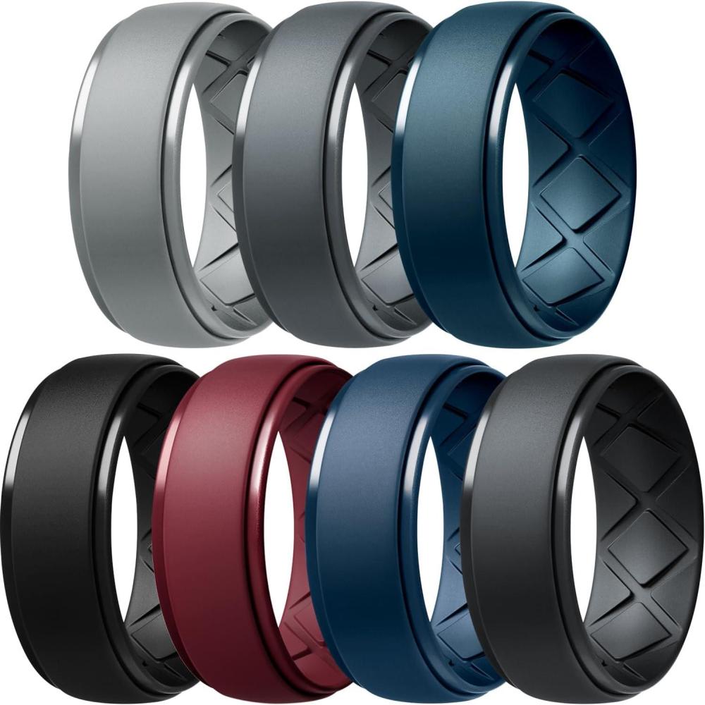 imageEgnaro Inner Arc Ergonomic Breathable Design Silicone Rings Mens with Half Sizes 14567 Rubber Wedding Bands 10mm Wide25mm ThickSETF3Light Gray Dark Gray Maroon deep blue Twilight Blue Black Gray Black