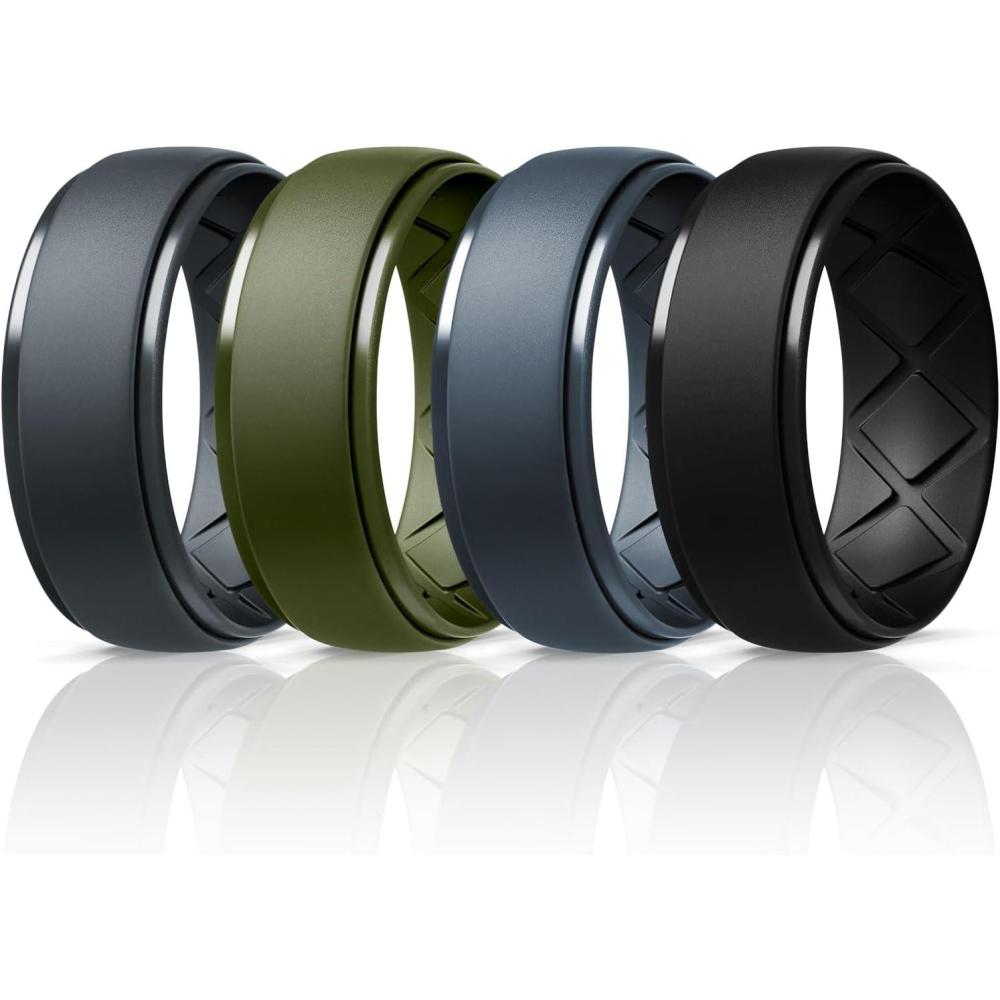 imageEgnaro Inner Arc Ergonomic Breathable Design Silicone Rings Mens with Half Sizes 14567 Rubber Wedding Bands 10mm Wide25mm ThickSETF6Black Gray Cypress Blue Gray Black