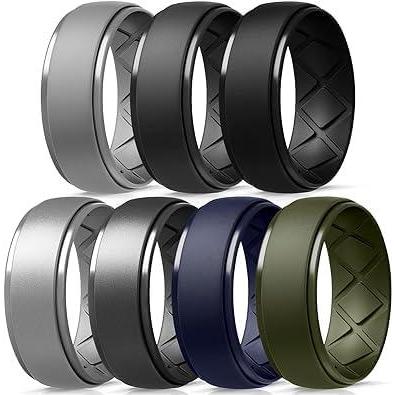 imageEgnaro Inner Arc Ergonomic Breathable Design Silicone Rings Mens with Half Sizes 14567 Rubber Wedding Bands 10mm Wide25mm ThickSETFBlack Black Gray Light Grey Metallic Silver Dark Blue Metallic Black Gray Olive Green