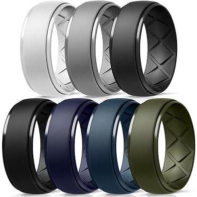imageEgnaro Inner Arc Ergonomic Breathable Design Silicone Rings Mens with Half Sizes 14567 Rubber Wedding Bands 10mm Wide25mm ThickSETGBlack Black Gray Light Gray White Dark Blue Twilight Blue Olive Green