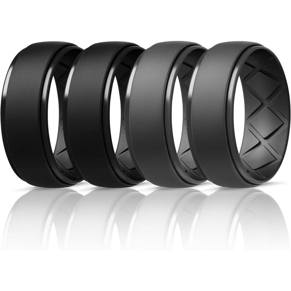 imageEgnaro Inner Arc Ergonomic Breathable Design Silicone Rings Mens with Half Sizes 14567 Rubber Wedding Bands 10mm Wide25mm ThickSETH1Black Black Black Gray Black Gray