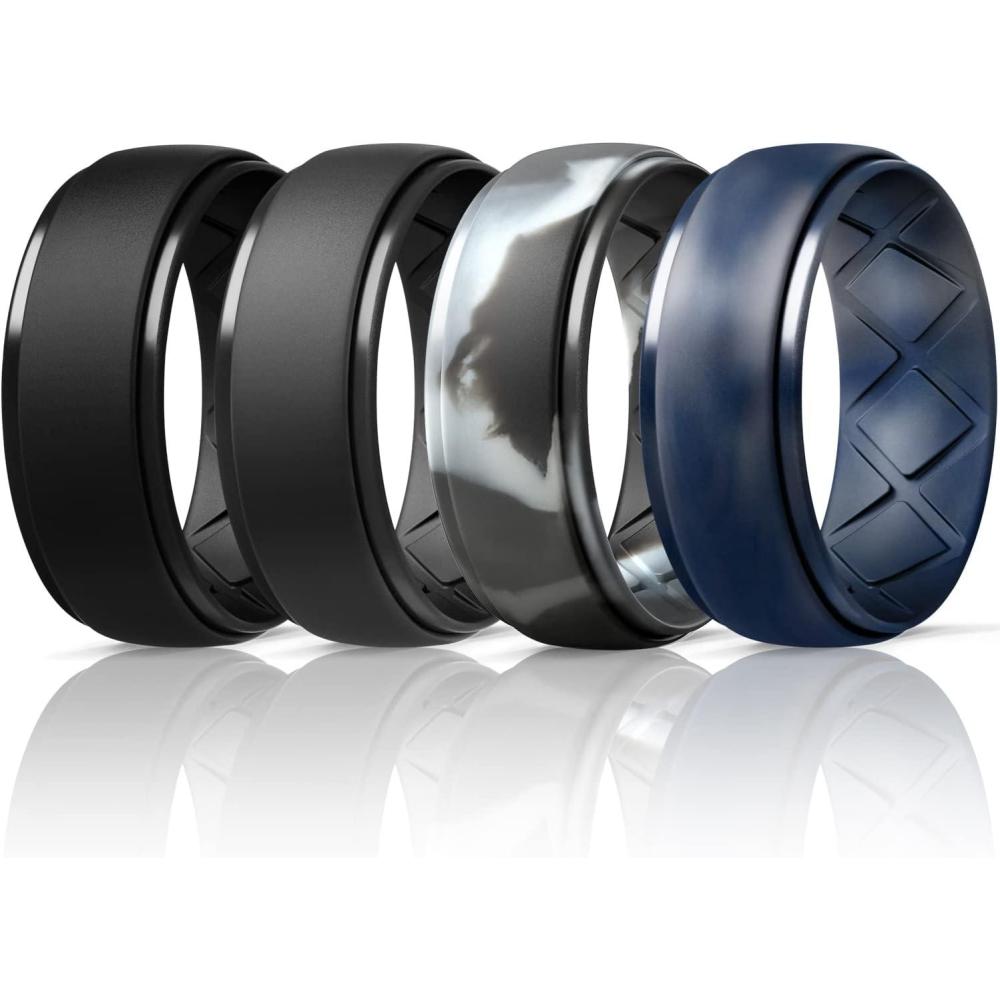 imageEgnaro Inner Arc Ergonomic Breathable Design Silicone Rings Mens with Half Sizes 14567 Rubber Wedding Bands 10mm Wide25mm ThickSETH4Black Black Gray Black GrayBlack Camo Black Gray Blue Camo