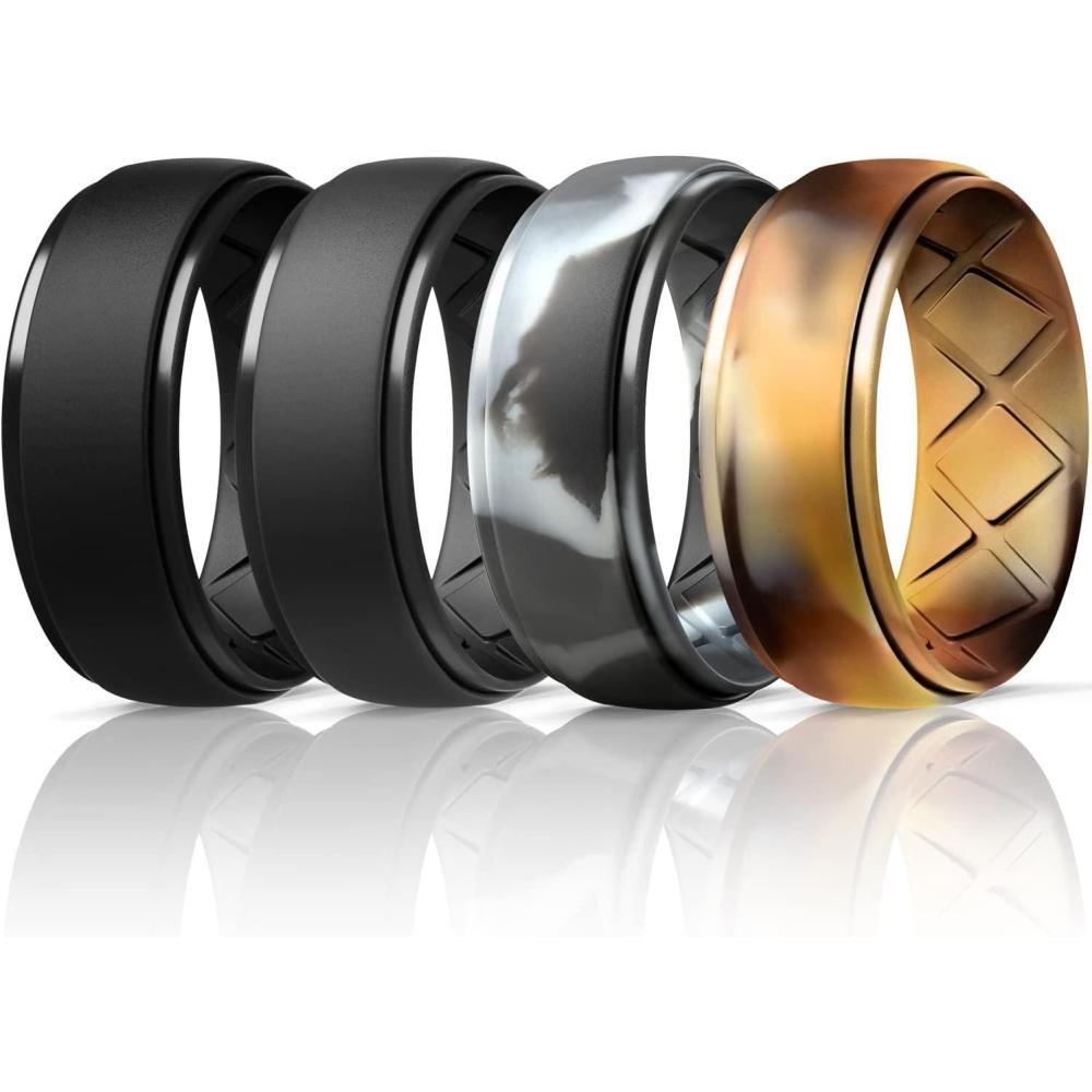 imageEgnaro Inner Arc Ergonomic Breathable Design Silicone Rings Mens with Half Sizes 14567 Rubber Wedding Bands 10mm Wide25mm ThickSETH5Black Black Gray Black GrayBlack Camo Camo Sand