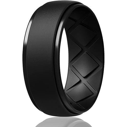 imageEgnaro Inner Arc Ergonomic Breathable Design Silicone Rings Mens with Half Sizes 14567 Rubber Wedding Bands 10mm Wide25mm ThickSETIBlack