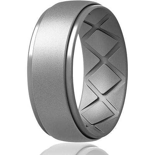 imageEgnaro Inner Arc Ergonomic Breathable Design Silicone Rings Mens with Half Sizes 14567 Rubber Wedding Bands 10mm Wide25mm ThickSETJMetallic Silver