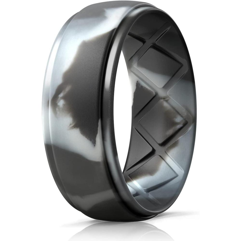 imageEgnaro Inner Arc Ergonomic Breathable Design Silicone Rings Mens with Half Sizes 14567 Rubber Wedding Bands 10mm Wide25mm ThickSETLBlack GrayGray Camo