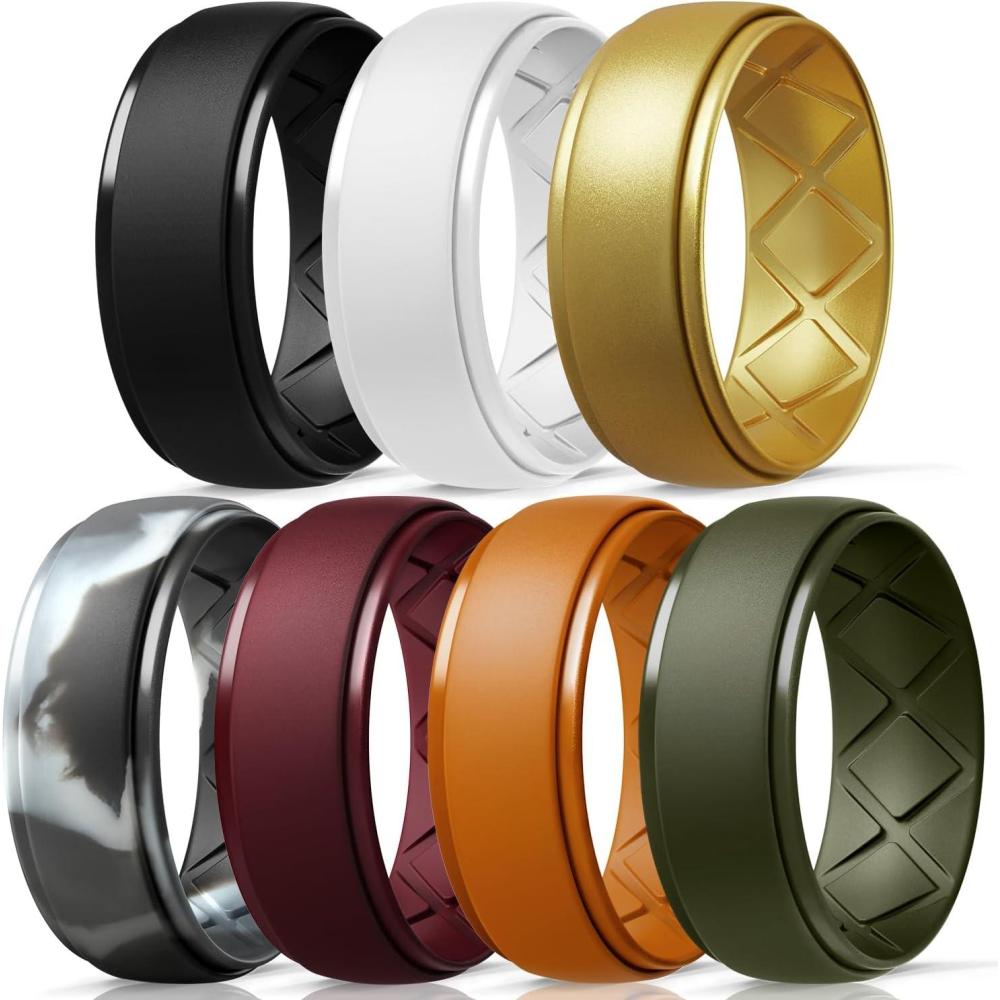 imageEgnaro Inner Arc Ergonomic Breathable Design Silicone Rings Mens with Half Sizes 14567 Rubber Wedding Bands 10mm Wide25mm ThickSETQMetal Gold  Chestnut  Black Gray Camoue  Black  White  Olive Green  Orange