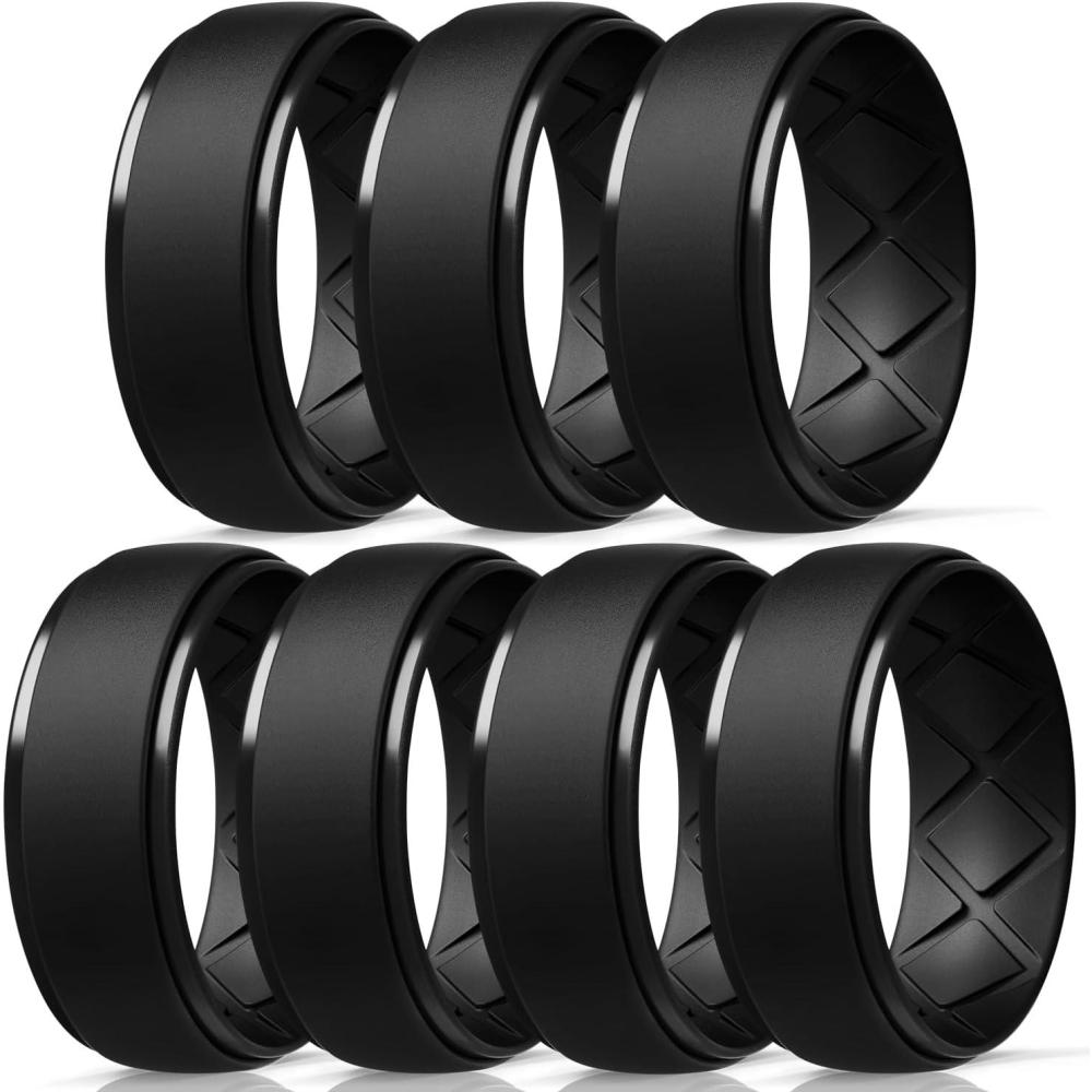 imageEgnaro Inner Arc Ergonomic Breathable Design Silicone Rings Mens with Half Sizes 14567 Rubber Wedding Bands 10mm Wide25mm ThickSETUBlack Black Black Black Black Black Black