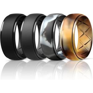 Egnaro Inner Arc Ergonomic Breathable Design, Silicone Rings Mens with Half Sizes, 1/4/5/6/7 Rubber Wedding Bands, 10mm Wide-2.5mm Thick(SETH5-Black Black Gray Black Gray-Black Camo Camo Sand)