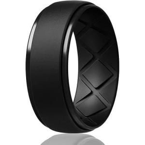 Egnaro Inner Arc Ergonomic Breathable Design, Silicone Rings Mens with Half Sizes, 1/4/5/6/7 Rubber Wedding Bands, 10mm Wide-2.5mm Thick(SETI-Black)