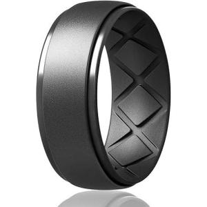Egnaro Inner Arc Ergonomic Breathable Design, Silicone Rings Mens with Half Sizes, 1/4/5/6/7 Rubber Wedding Bands, 10mm Wide-2.5mm Thick(SETK-Metallic Black Gray)