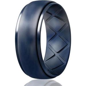Egnaro Inner Arc Ergonomic Breathable Design, Silicone Rings Mens with Half Sizes, 1/4/5/6/7 Rubber Wedding Bands, 10mm Wide-2.5mm Thick(SETM-Black Gray-Blue Camo)