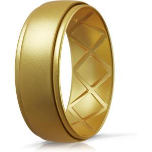 Egnaro Inner Arc Ergonomic Breathable Design, Silicone Rings Mens with Half Sizes, 1/4/5/6/7 Rubber Wedding Bands, 10mm Wide-2.5mm Thick(SETT-Metal Gold)