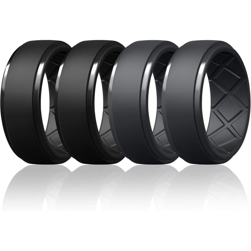 imageEgnaro Mens Silicone Rings 10mm Wide 25mm Thick Rubber Wedding Bands Multipack 147 Breathable Comfort Fit For WorkoutSETA8Black Black Black Gray Black Gray
