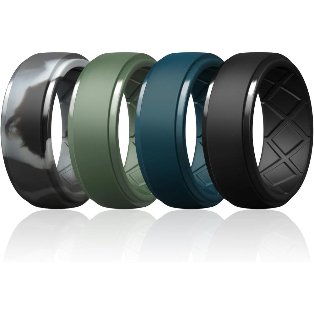 imageEgnaro Mens Silicone Rings 10mm Wide 25mm Thick Rubber Wedding Bands Multipack 147 Breathable Comfort Fit For WorkoutSETB6Teal Blue  Ink Green  Black Gray Camo  Black