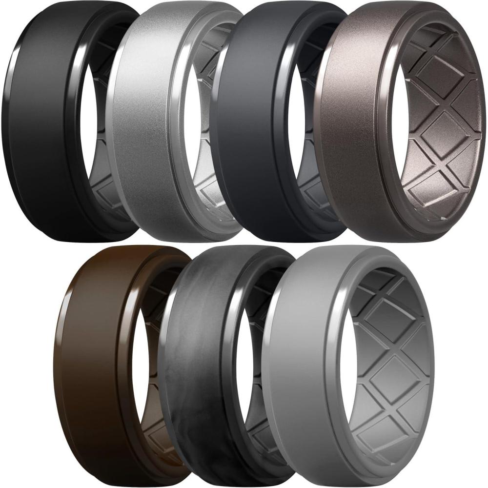 imageEgnaro Mens Silicone Rings 10mm Wide 25mm Thick Rubber Wedding Bands Multipack 147 Breathable Comfort Fit For WorkoutSETC6Black  Dark Silver  Black Gray  Champagne Gold  Light Gray  Dark Brown  Black Camo
