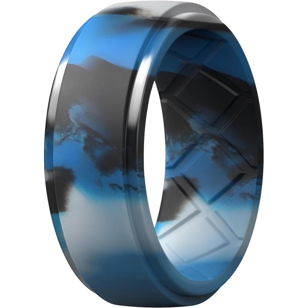 imageEgnaro Mens Silicone Rings 10mm Wide 25mm Thick Rubber Wedding Bands Multipack 147 Breathable Comfort Fit For WorkoutSETR4Navy Camo