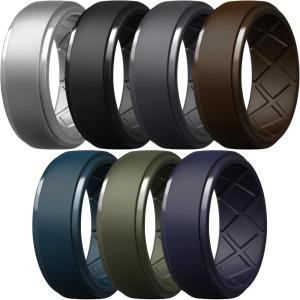 Egnaro Men’s Silicone Rings 10mm Wide 2.5mm Thick Rubber Wedding Bands, Multipack 1/4/7 Breathable Comfort Fit For Workout(SETA1-Black  Black Gray  Sliver  Midnight Blue  Twilight Blue  Olive Green  Dark Brown)