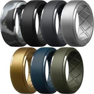 Egnaro Men’s Silicone Rings 10mm Wide 2.5mm Thick Rubber Wedding Bands, Multipack 1/4/7 Breathable Comfort Fit For Workout(SETA3-Black  Black Gray  Bronze  Silver  Dark Blue  Black Gray Camo  Olive Green)