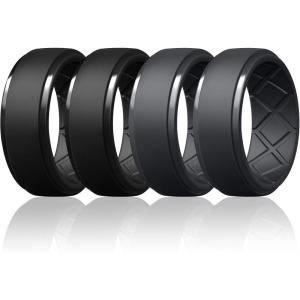 Egnaro Men’s Silicone Rings 10mm Wide 2.5mm Thick Rubber Wedding Bands, Multipack 1/4/7 Breathable Comfort Fit For Workout(SETA8-Black  Black  Black Gray  Black Gray)