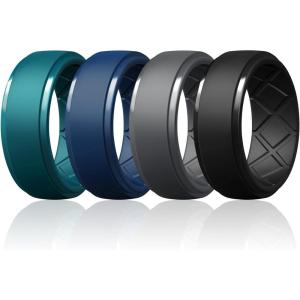 Egnaro Men’s Silicone Rings 10mm Wide 2.5mm Thick Rubber Wedding Bands, Multipack 1/4/7 Breathable Comfort Fit For Workout(SETB7-Dark Gray  Jade Green  Sea Blue  Black)