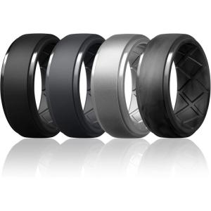Egnaro Men’s Silicone Rings 10mm Wide 2.5mm Thick Rubber Wedding Bands, Multipack 1/4/7 Breathable Comfort Fit For Workout(SETB9-Black  Black Gray  Silver  Black Camo)
