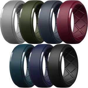 Egnaro Men’s Silicone Rings 10mm Wide 2.5mm Thick Rubber Wedding Bands, Multipack 1/4/7 Breathable Comfort Fit For Workout(SETC2-Light Gray  Dark Foliage Green  Blue Gray  Maroon  Navy Blue  Night Blue  Black)