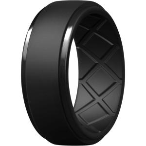 Egnaro Men’s Silicone Rings 10mm Wide 2.5mm Thick Rubber Wedding Bands, Multipack 1/4/7 Breathable Comfort Fit For Workout(SETC5-Black)