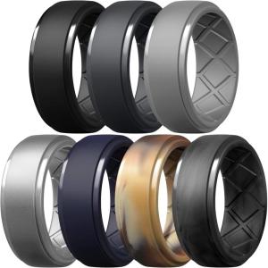 Egnaro Men’s Silicone Rings 10mm Wide 2.5mm Thick Rubber Wedding Bands, Multipack 1/4/7 Breathable Comfort Fit For Workout(SETC7-Black  Black Gray  Light Gray  Silver  Dark Blue  Sand Camo  Black Camo)
