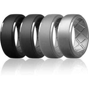 Egnaro Men’s Silicone Rings 10mm Wide 2.5mm Thick Rubber Wedding Bands, Multipack 1/4/7 Breathable Comfort Fit For Workout(SETC8-Black  Dark Gray  Light Gray  Silver)