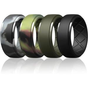 Egnaro Men’s Silicone Rings 10mm Wide 2.5mm Thick Rubber Wedding Bands, Multipack 1/4/7 Breathable Comfort Fit For Workout(SETD2-Black  Black Gray Camo  Military Green Camo  Olive Green)
