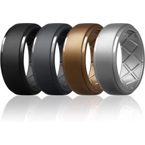 Egnaro Men’s Silicone Rings 10mm Wide 2.5mm Thick Rubber Wedding Bands, Multipack 1/4/7 Breathable Comfort Fit For Workout(SETD3-Black  Black Gray  Bronze  Silver)