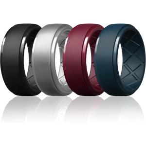 Egnaro Men’s Silicone Rings 10mm Wide 2.5mm Thick Rubber Wedding Bands, Multipack 1/4/7 Breathable Comfort Fit For Workout(SETR2-Black  Silver  Wine Red  Twilight Blue)
