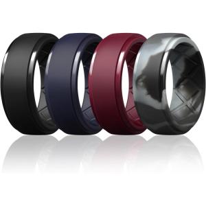 Egnaro Men’s Silicone Rings 10mm Wide 2.5mm Thick Rubber Wedding Bands, Multipack 1/4/7 Breathable Comfort Fit For Workout(SETR3-Black  Black Gray Camo  Dark Blue  Wine Red)