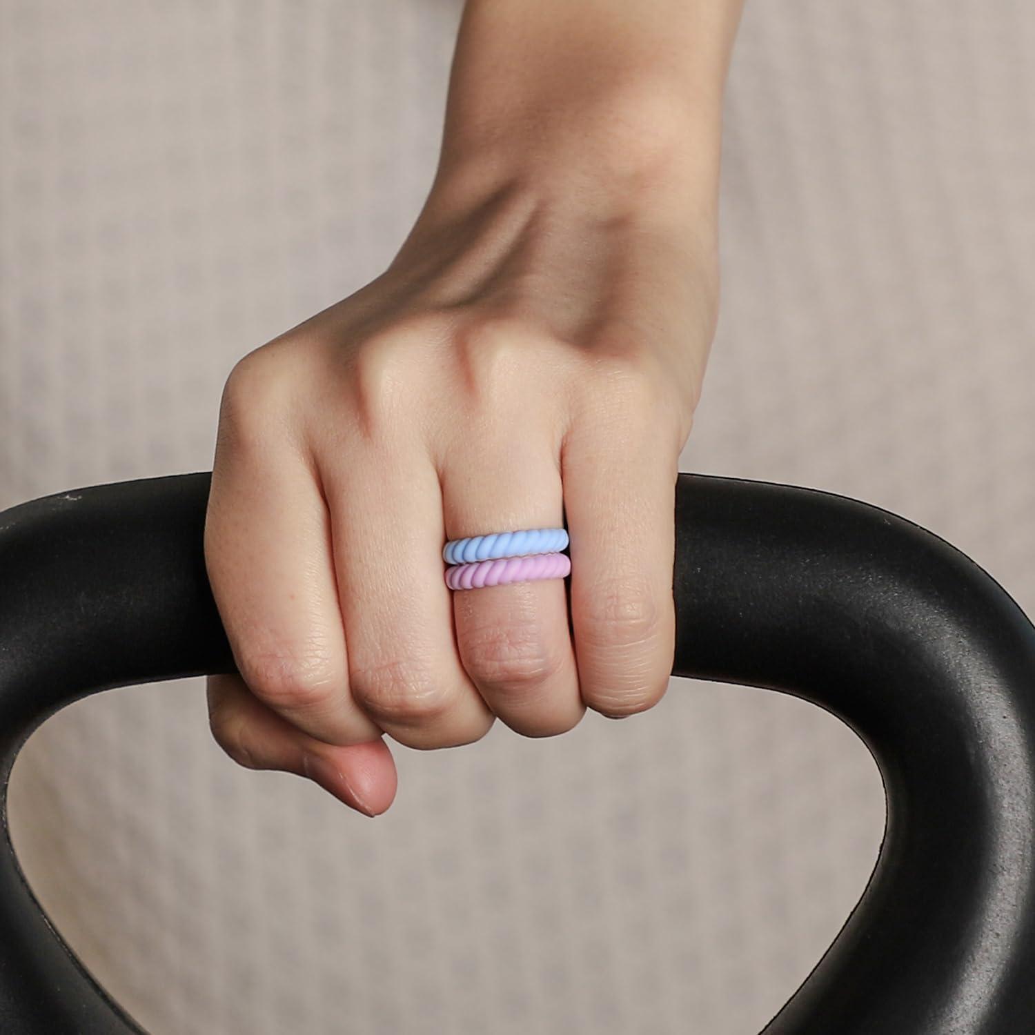 imageEgnaro Silicone Wedding Ring for WomenThin and Stackble Braided Rubber Wedding BandsNoToxicSkin SafeE32Lilac Purple Sky Blue Teal Mist Black White