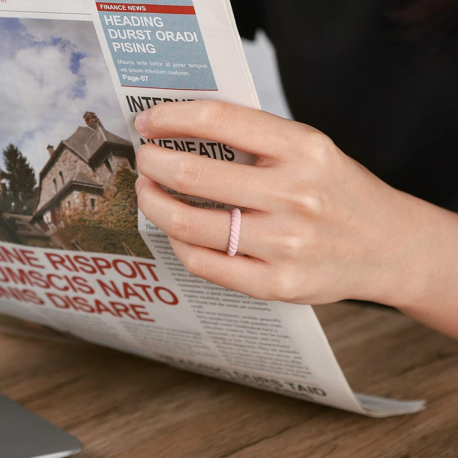 imageEgnaro Silicone Wedding Ring for WomenThin and Stackble Braided Rubber Wedding BandsNoToxicSkin SafeI 4 Rings Black White Faint Red Whitepink