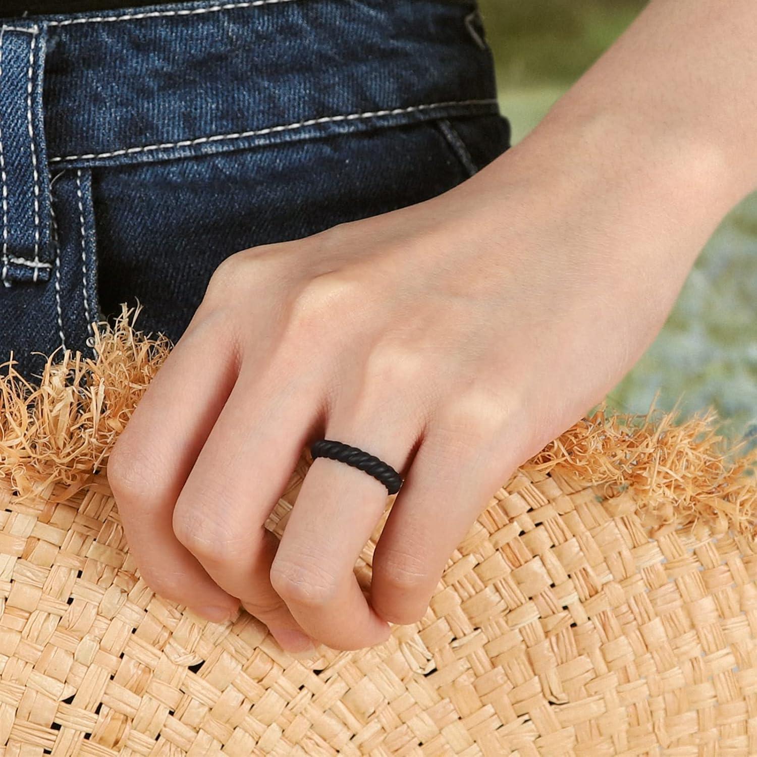 imageEgnaro Silicone Wedding Ring for WomenThin and Stackble Braided Rubber Wedding BandsNoToxicSkin SafeR 8 Rings Black Marble Whitepink Rose Gold Ivory Faint Red White Bronze