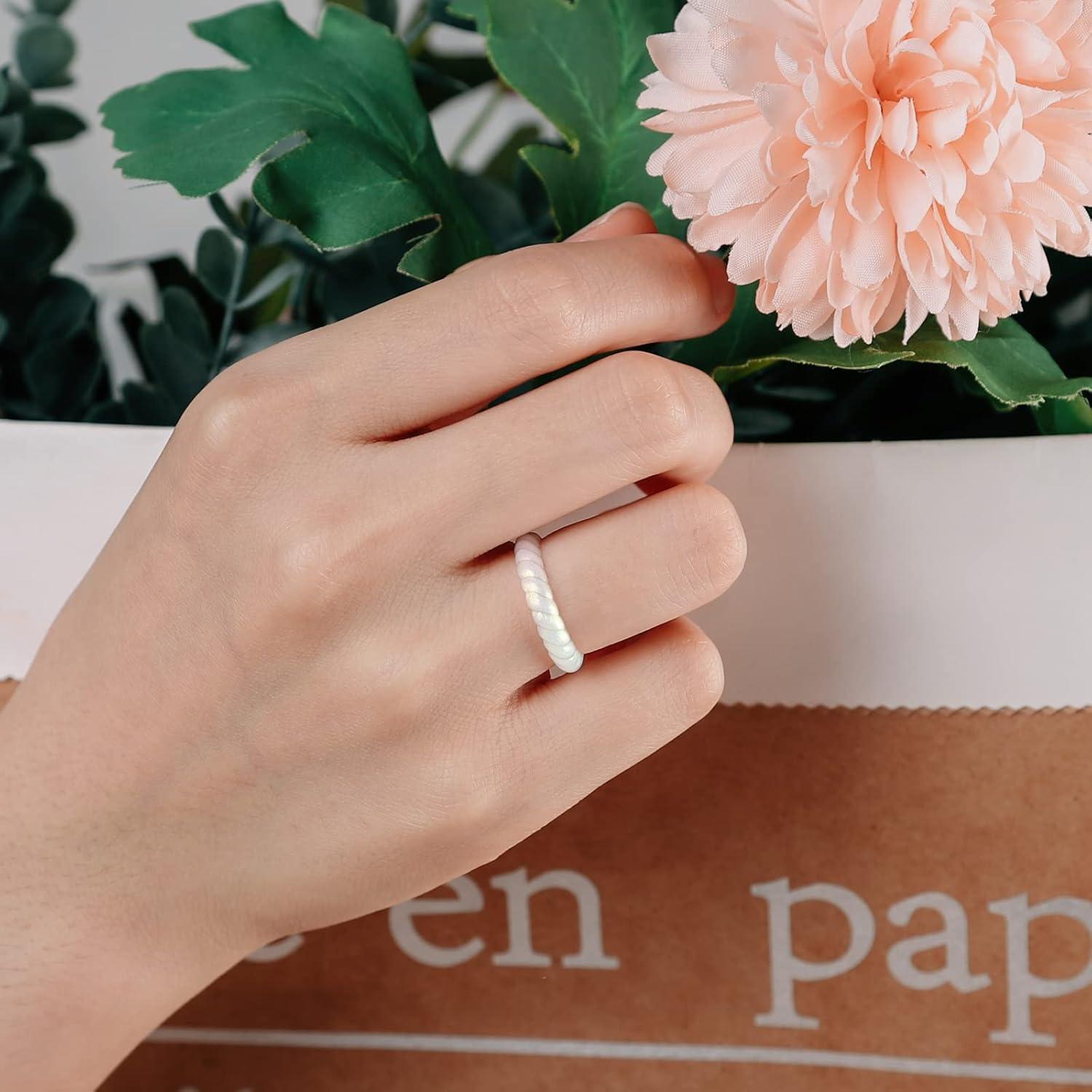 imageEgnaro Silicone Wedding Ring for WomenThin and Stackble Braided Rubber Wedding BandsNoToxicSkin SafeSETNBlcak