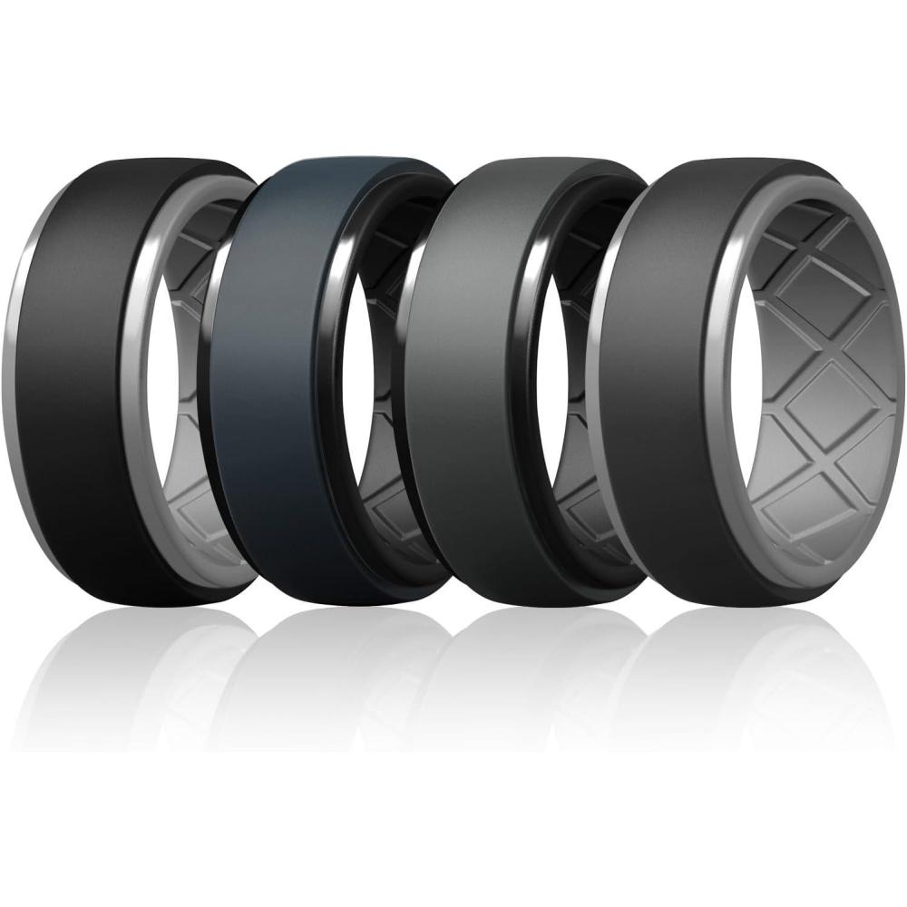 imageEgnaro Silicone Rings For Men Rubber Wedding Bands For Him 105mm Wide 28mm Thick Breathable Design Step EdgeSETA11BlackLight Gray  Blue GrayBlack  Dark GrayBlack  Black GrayLight Gray