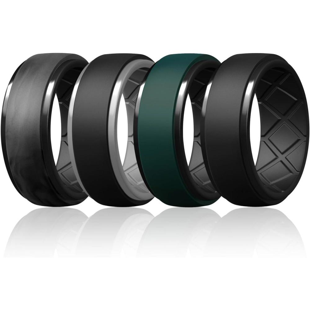 imageEgnaro Silicone Rings For Men Rubber Wedding Bands For Him 105mm Wide 28mm Thick Breathable Design Step EdgeSETA12Black CamoBlack BlackLight Gray Pine GreenBlack Black