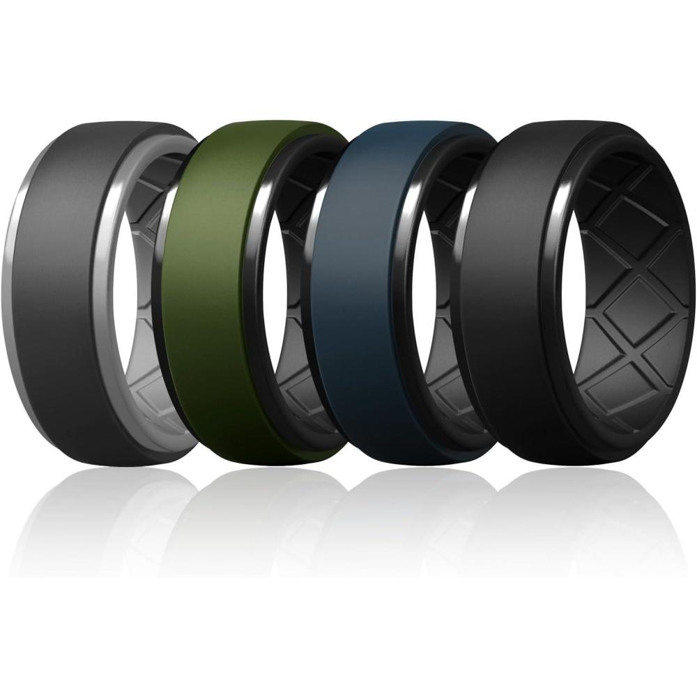 imageEgnaro Silicone Rings For Men Rubber Wedding Bands For Him 105mm Wide 28mm Thick Breathable Design Step EdgeSETA14Black GrayLight Gray  Olive GreenBlack  Twilight BlueBlack  Black
