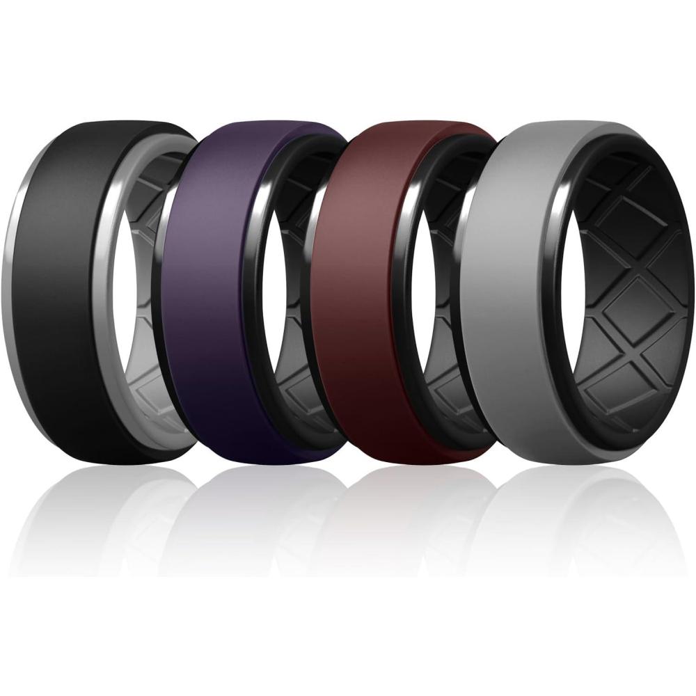 imageEgnaro Silicone Rings For Men Rubber Wedding Bands For Him 105mm Wide 28mm Thick Breathable Design Step EdgeSETA1BlackBlack Gray Dark PurpleBlack MaroonBlack Light GrayBlack