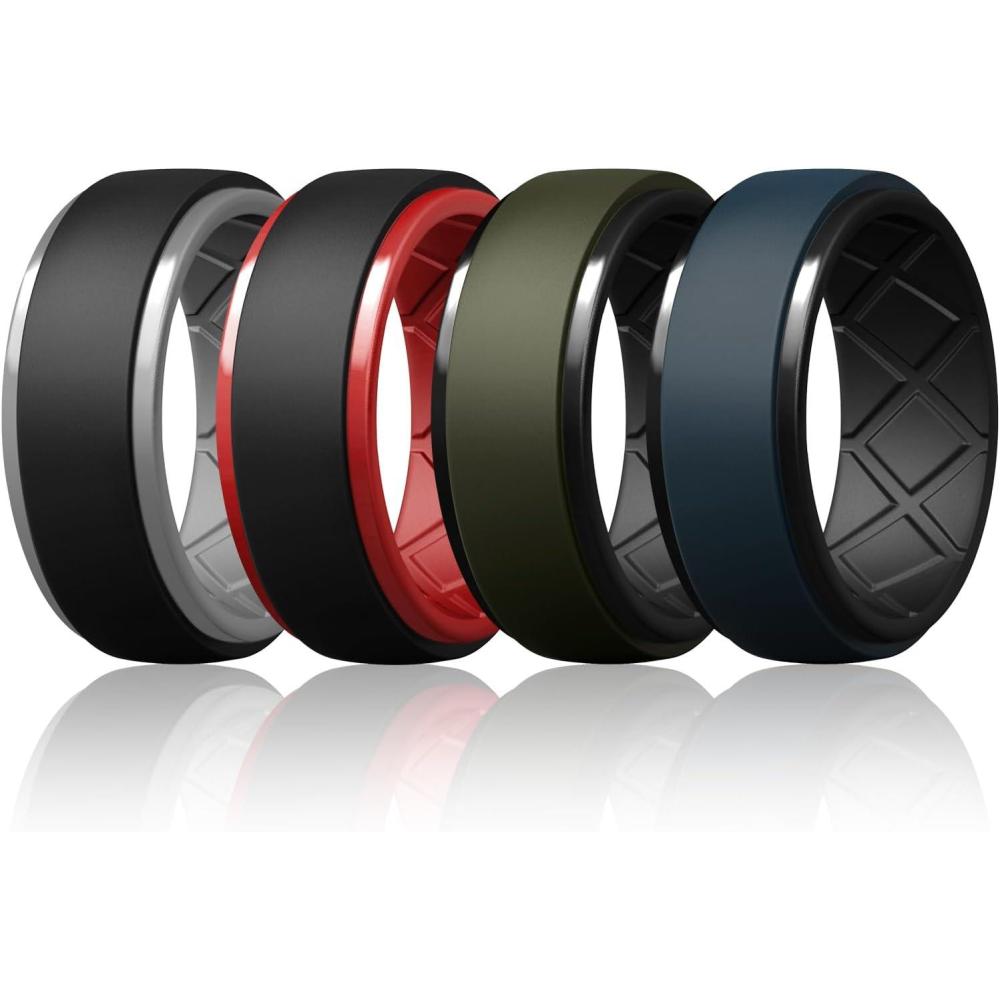 imageEgnaro Silicone Rings For Men Rubber Wedding Bands For Him 105mm Wide 28mm Thick Breathable Design Step EdgeSETA5BlackLight Gray  BlackRed  Olive GreenBlack  Twilight BlueBlack