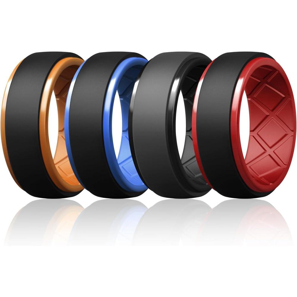 imageEgnaro Silicone Rings For Men Rubber Wedding Bands For Him 105mm Wide 28mm Thick Breathable Design Step EdgeSETA6BlackOrange  BlackSky Blue  BlackRed  Black Gray  Black