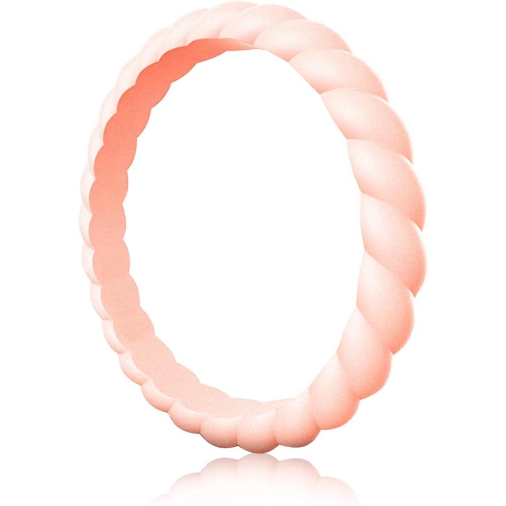imageEgnaro Silicone Wedding Ring for WomenThin and Stackble Braided Rubber Wedding BandsNoToxicSkin SafeSETNRose Gold